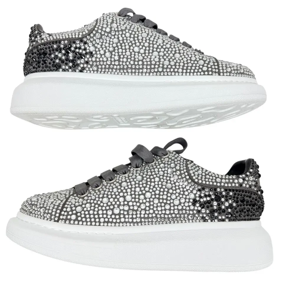 Alexander Mcqueen Crystal Embellished Oversized Sneakers Gray Size 37